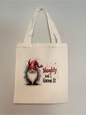 Hand Crafted  Tote with Red Gnome Graphic